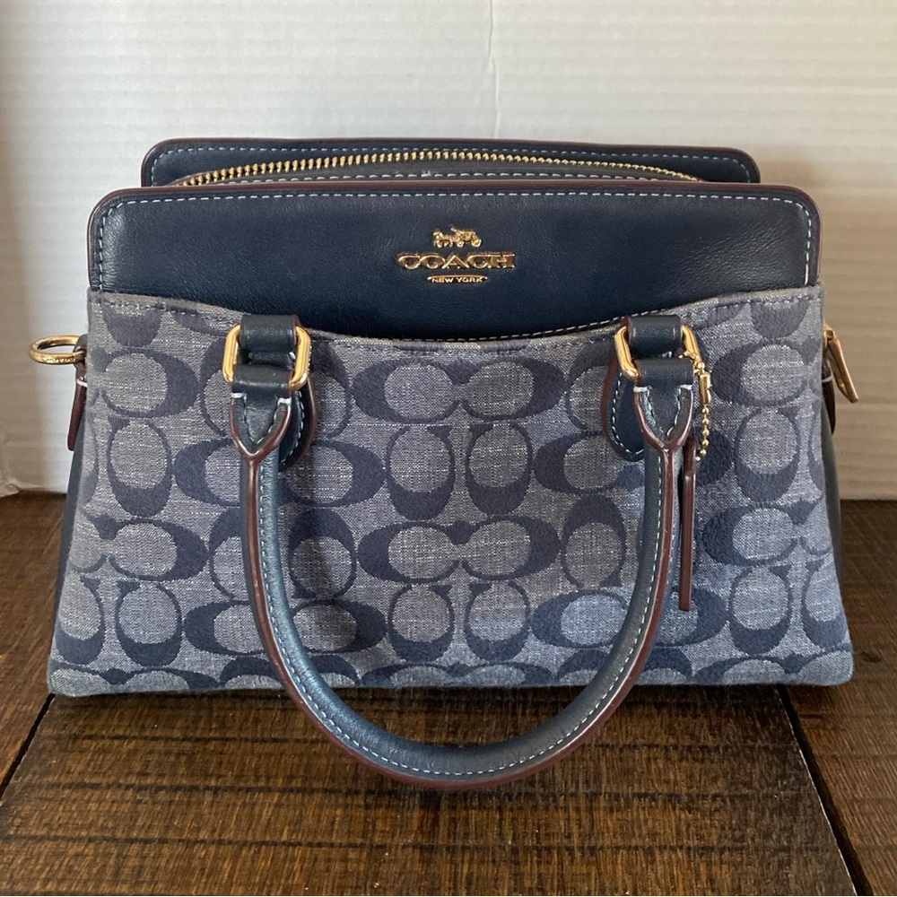 COACH Mini Darcie Carryall Bag In Signature Chambray Denim Midnight Blue CH859